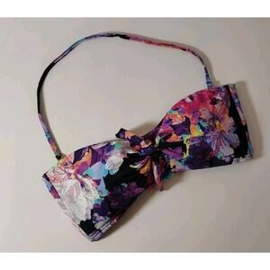 Bar III Swimming Suit Bikini Top Size Medium Flowers Colorful Floral Black Ties